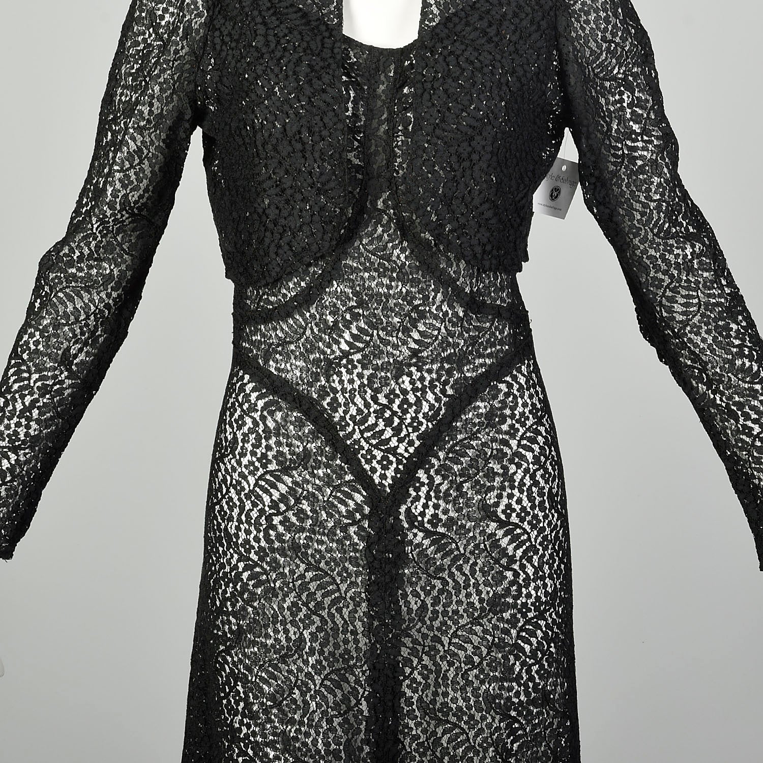 Medium 1930s Sheer Black Lace Dress Glamorous Old Hollywood