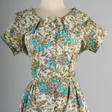 1950s Floral Print Day Dress with Elegant Neckline