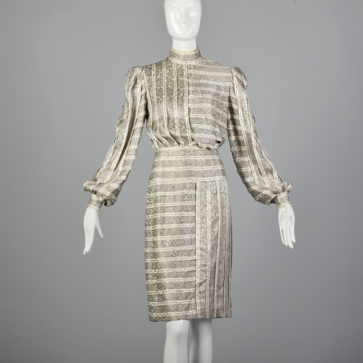 Small Galanos 1970s Striped Geometric Silk Dress