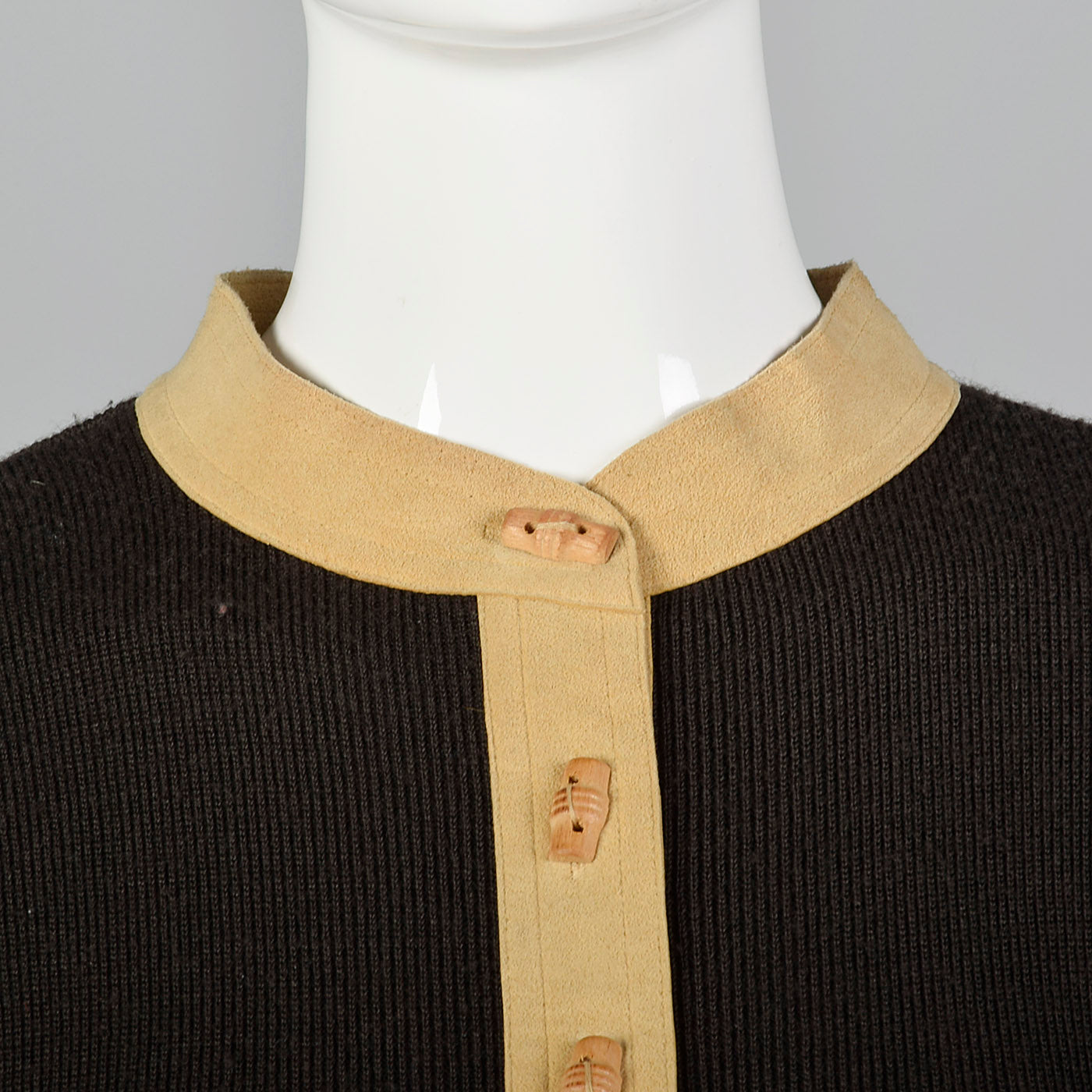 1970s Brown Knit and Leather Dress