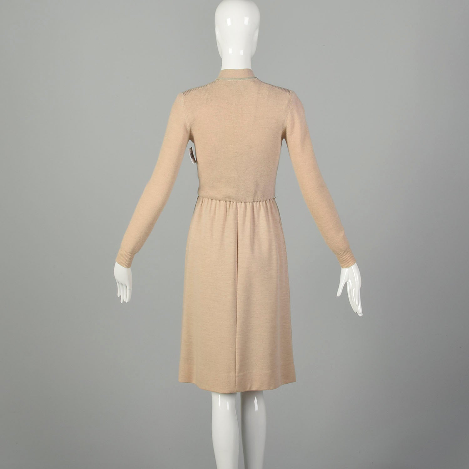 XXS 1970s Minimalist Knit Dress Corded Detail Long Sleeves