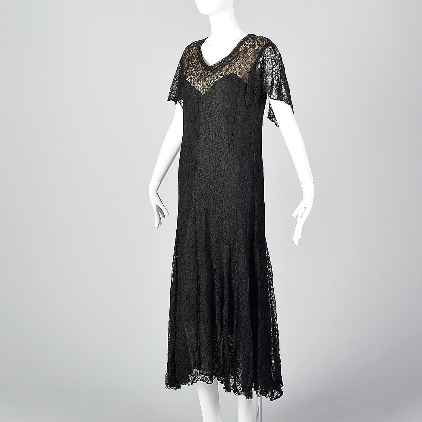 1930s Black Lace Overlay Dress