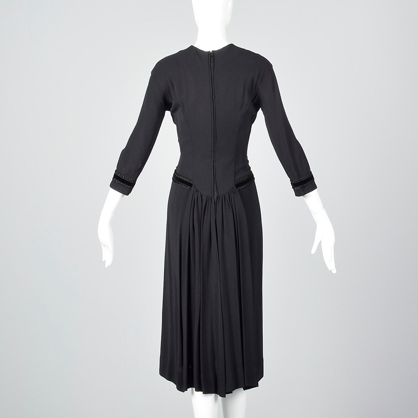 1950s Black Dress with Drop Waist and Bustle Train