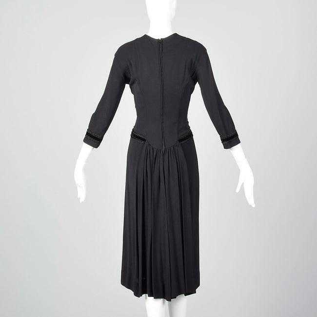 1950s Black Dress with Drop Waist and Bustle Train
