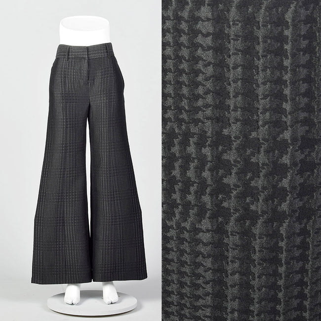 1990s Giorgio Armani Wide Leg Pants in Black on Black Houndstooth