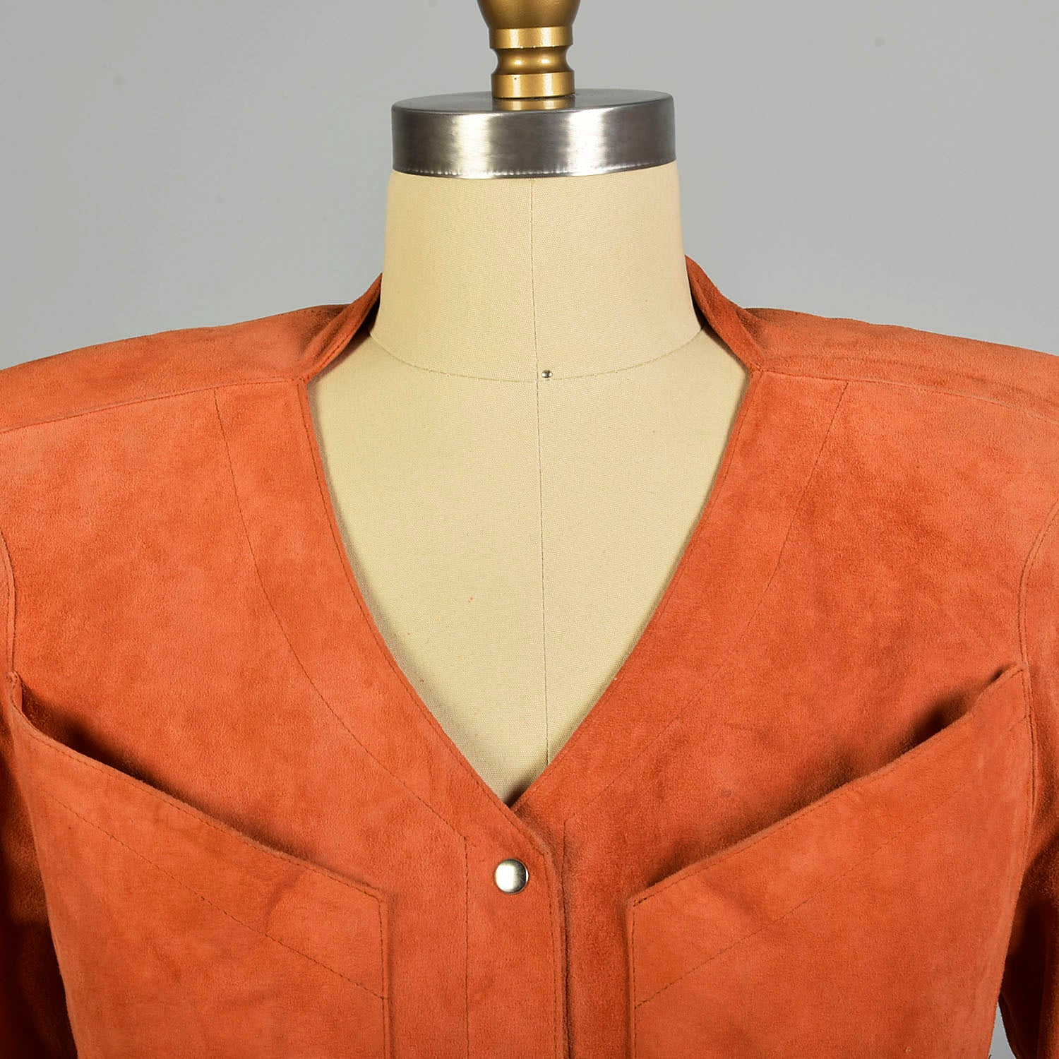 LG 1980s Thierry Mugler Leather Hourglass Suede Dress Orange Snap Front Knee Length Sexy Fitted Dress