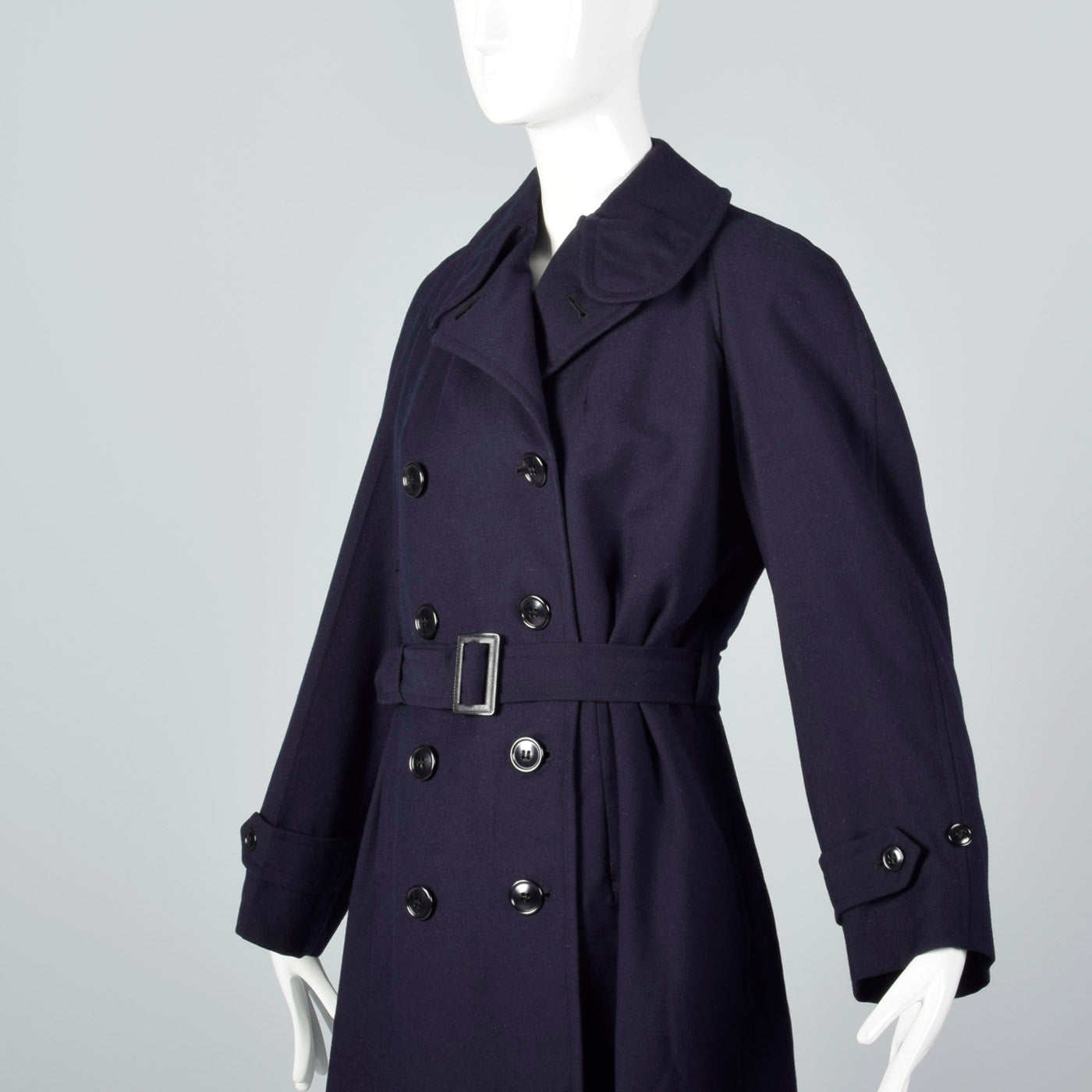1960s Navy Blue Wool Trench Coat