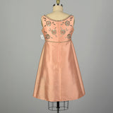 Large 1960s Peach Dress Deadstock Bead Embroidered Empire Waist Babydoll