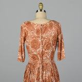 1960s Brown Rose Print Dress
