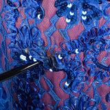XL 1980s Mike Benet Formals Blue Sequin Lace Pageant Prom Formal Dress