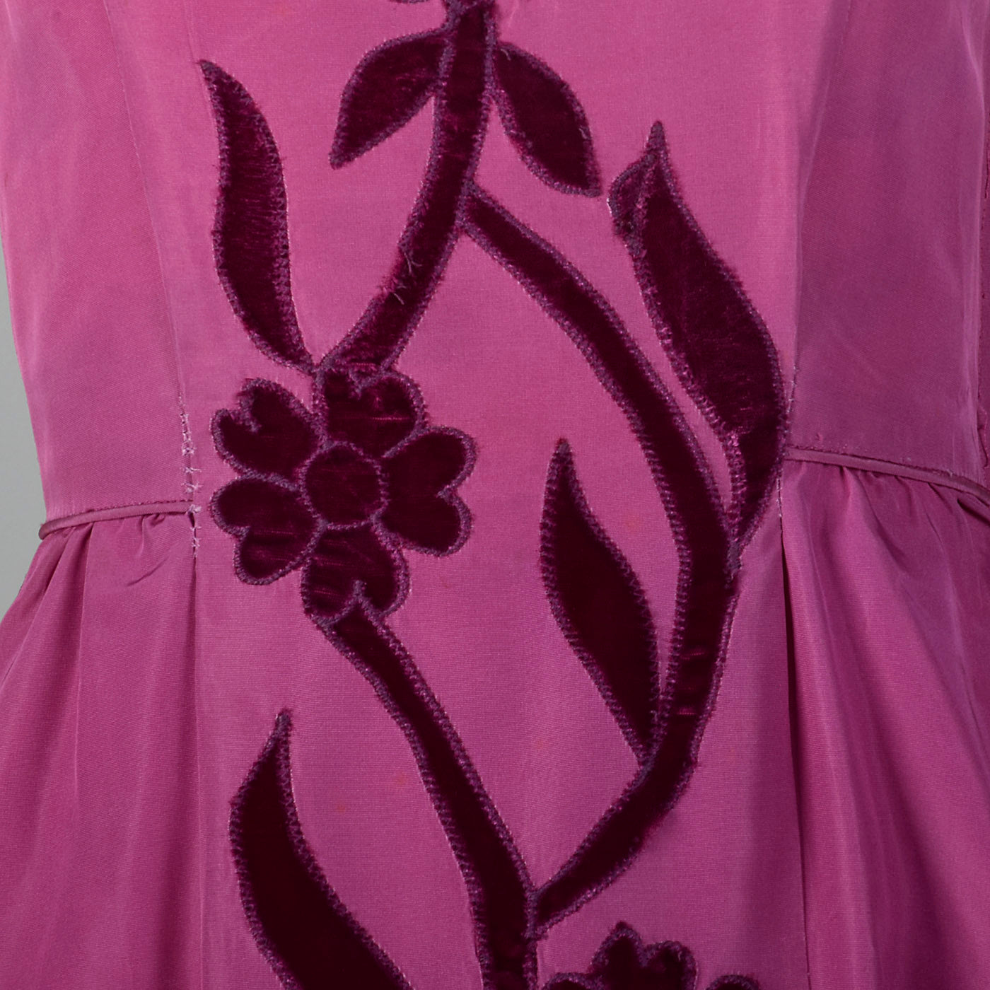 1940s Pink Taffeta Gown with Velvet Applique