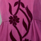 1940s Pink Taffeta Gown with Velvet Applique