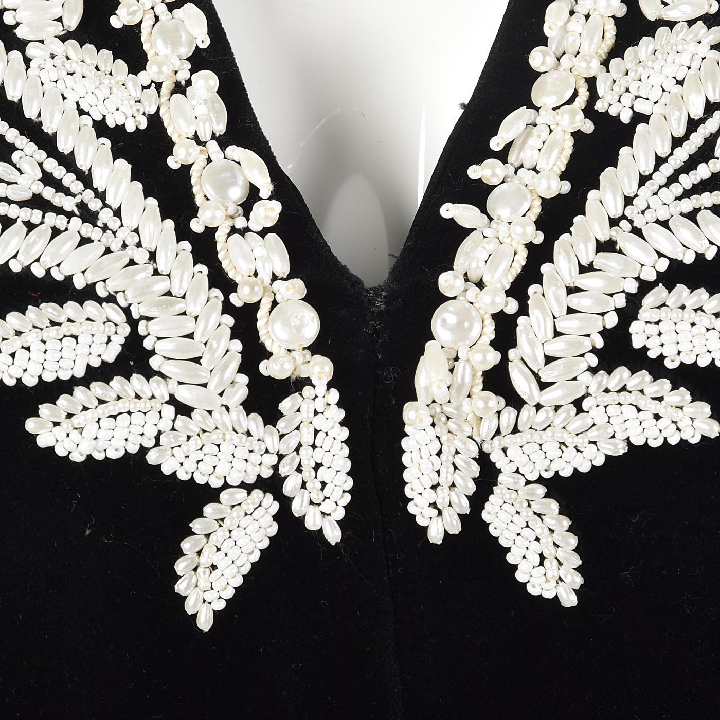 1980s Escada Black Velvet Dress with Faux Pearl Trim