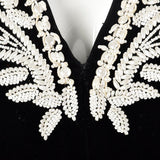 1980s Escada Black Velvet Dress with Faux Pearl Trim
