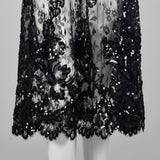 1980s Sheer Black Lace Dress with Sequins & Scalloped Hem