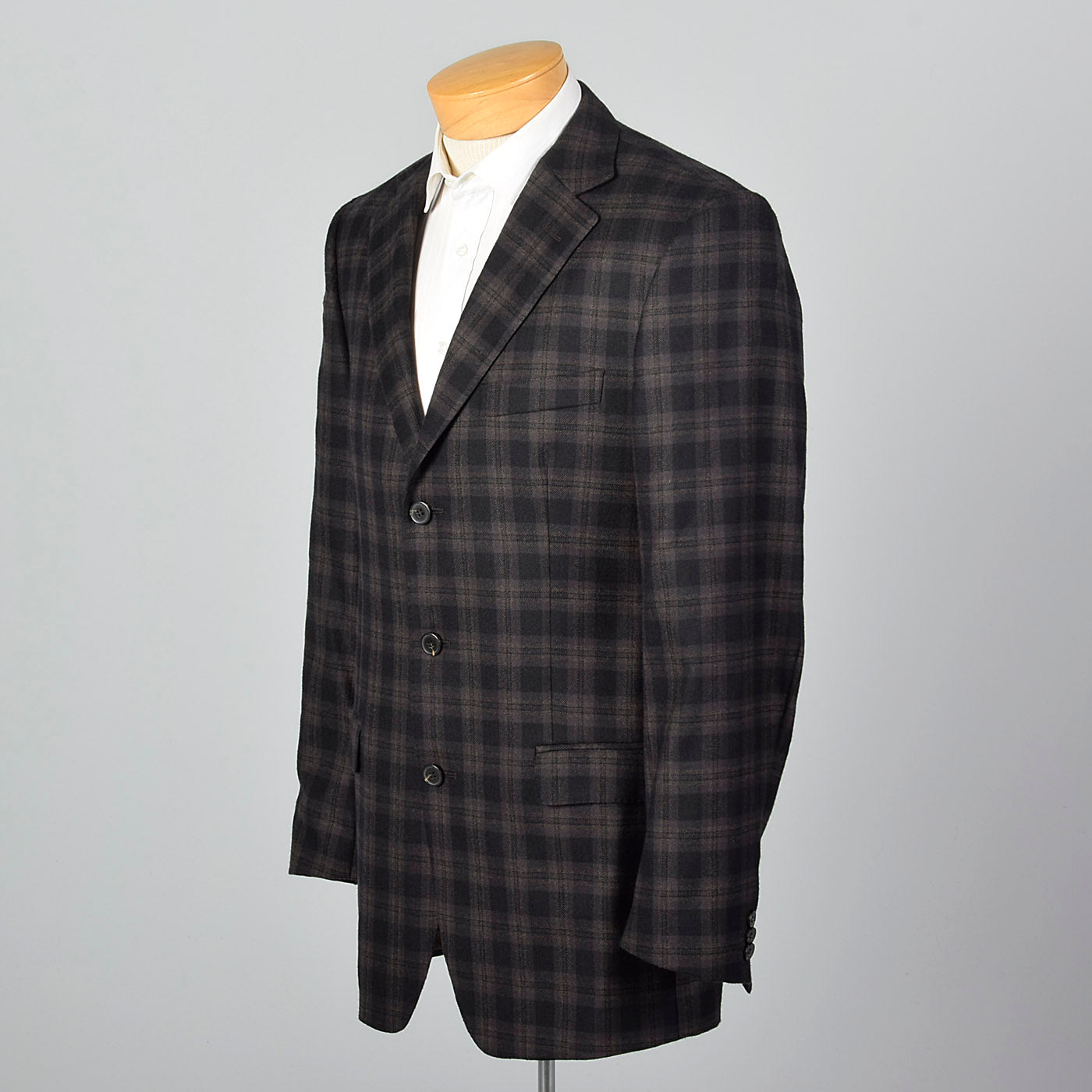 2000s Zegna Z Charcoal and Black Plaid Jacket