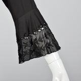 1930s Black Dress with Sheer Trim and Belt