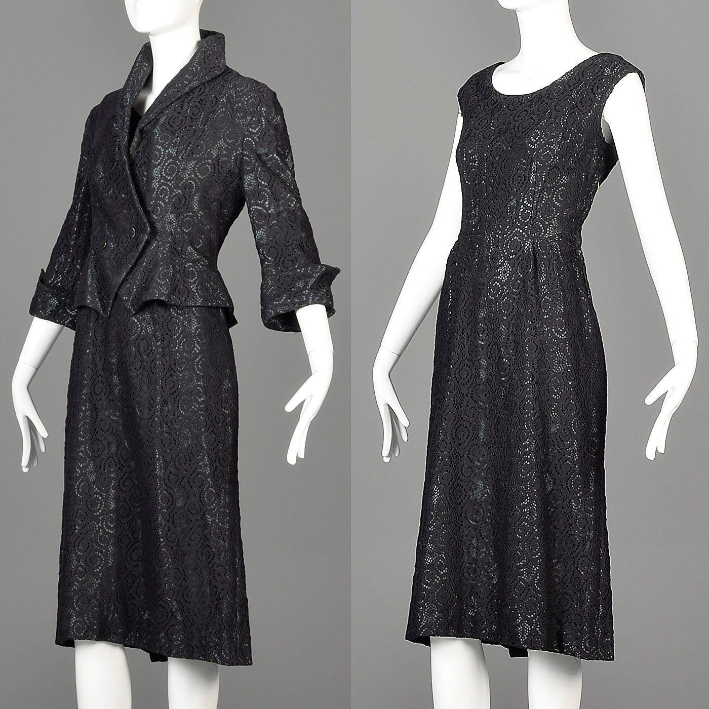 1950s Black Dress Set with Lace Overlay