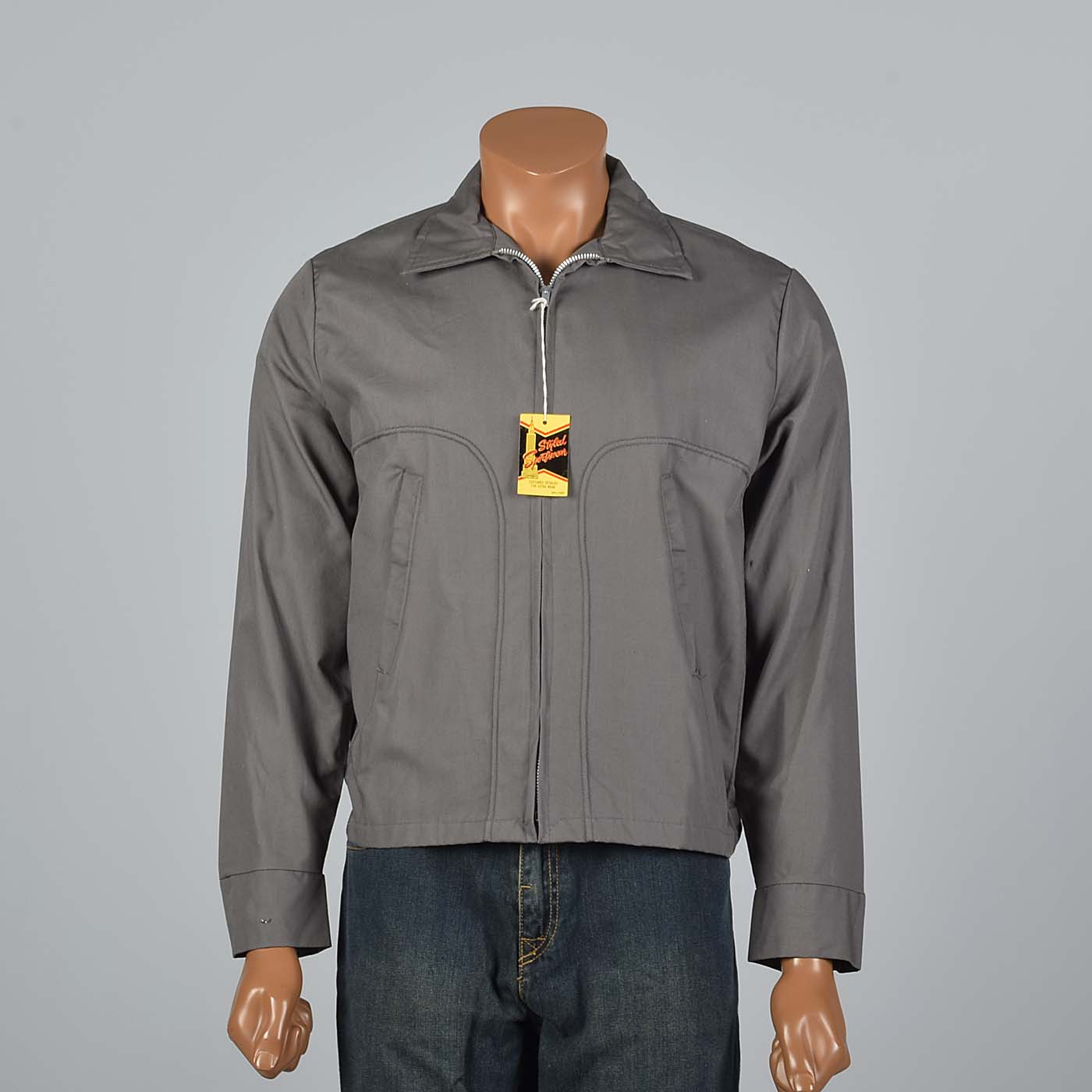 Medium 1950s Deadstock Gray Lightweight Jacket with Adjustable Cuffs