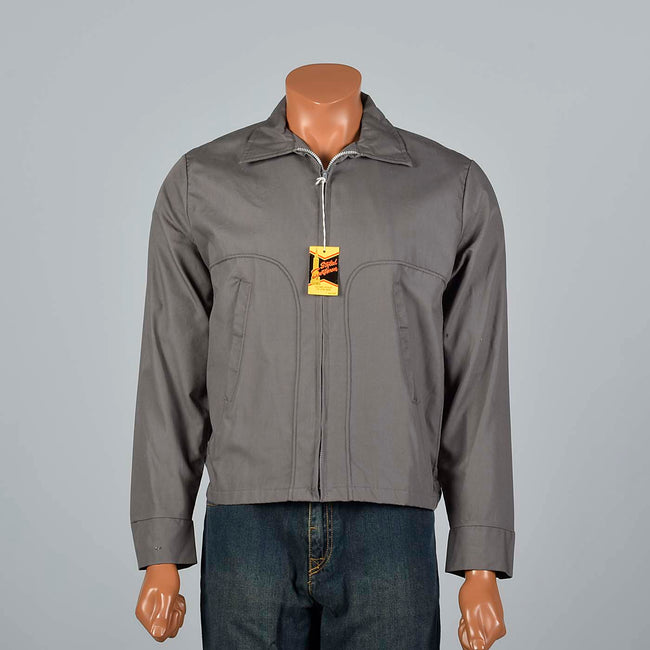 Medium 1950s Deadstock Gray Lightweight Jacket with Adjustable Cuffs