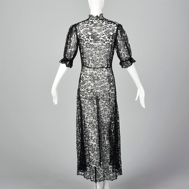 1930s Black Lace Negligee