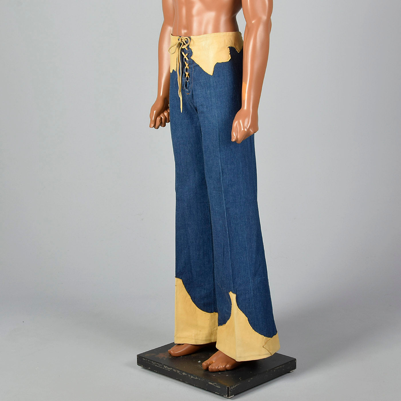 1970s Mens Bell Bottom Jeans with Lace Up Waist