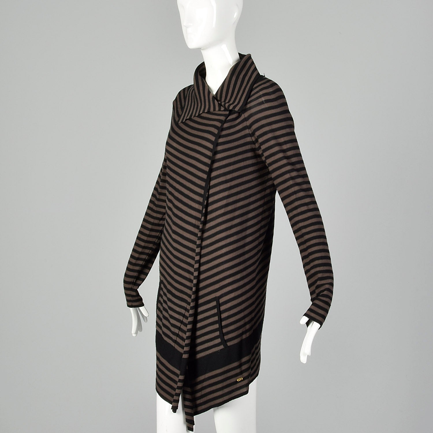 XS 1990s Black Brown Striped Cardigan Sweater