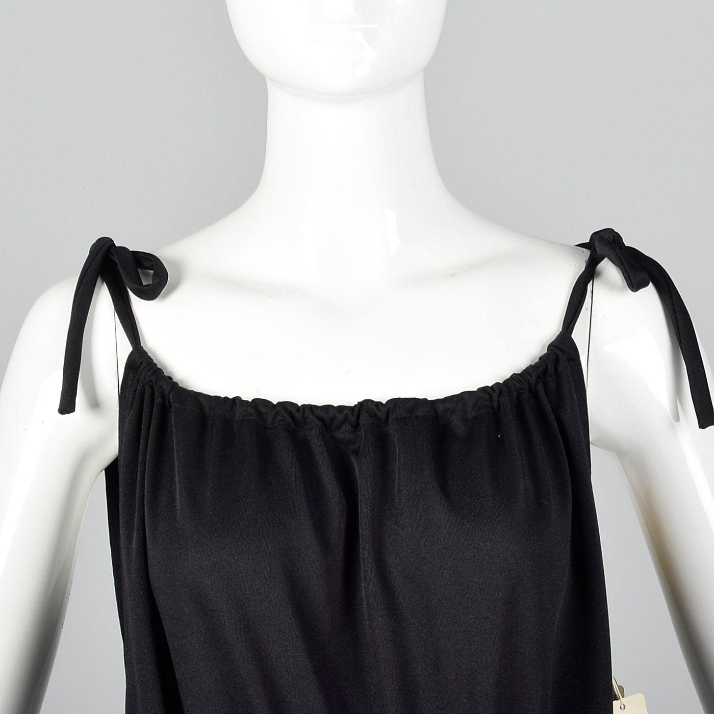 1970s Black Maxi Dress with Faux Drawstring Details