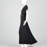 1940s Black Rayon Dress with Rhinestone Collar