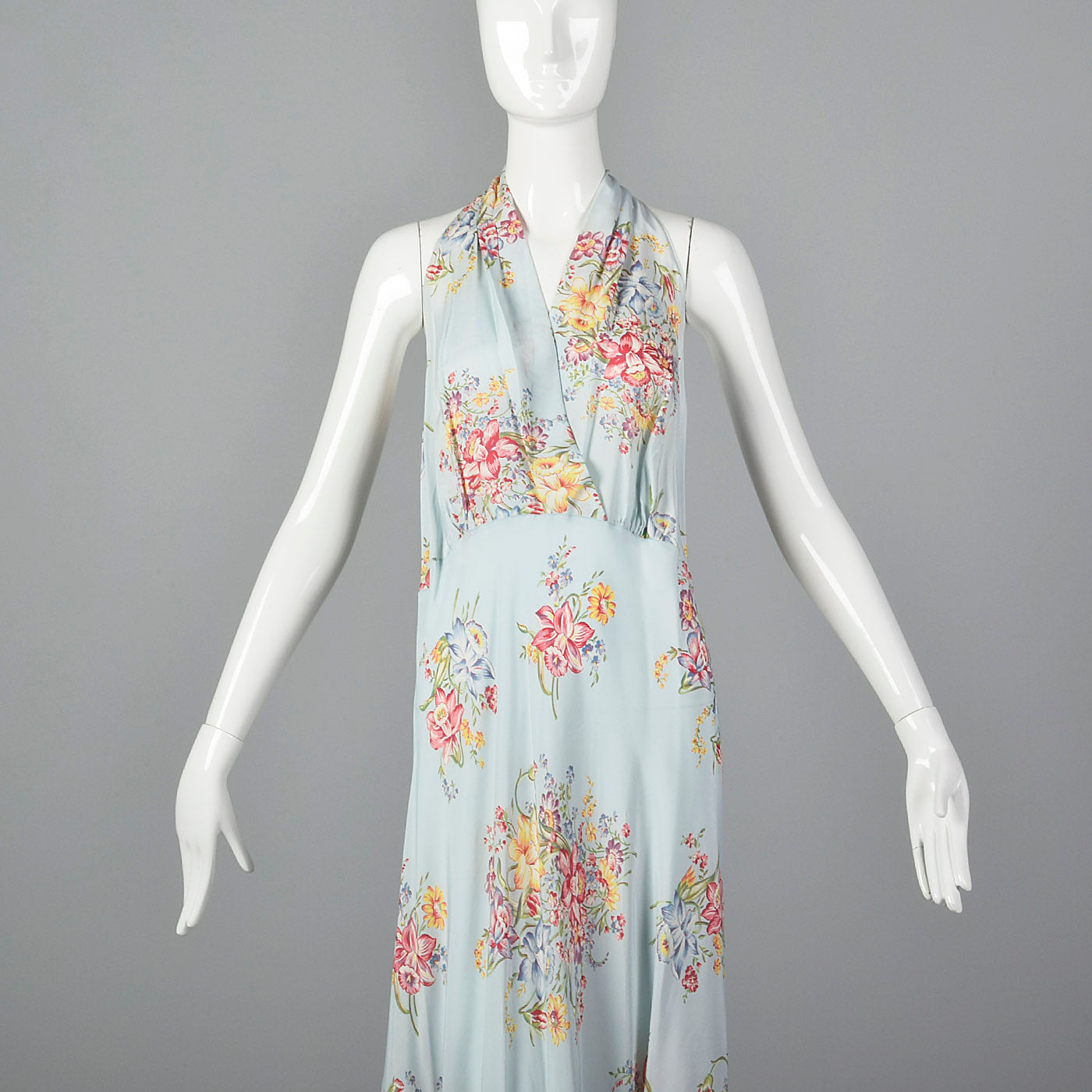 1940s Blue Daffodil Print Nightgown