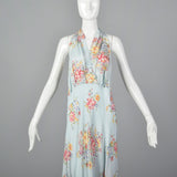 1940s Blue Daffodil Print Nightgown