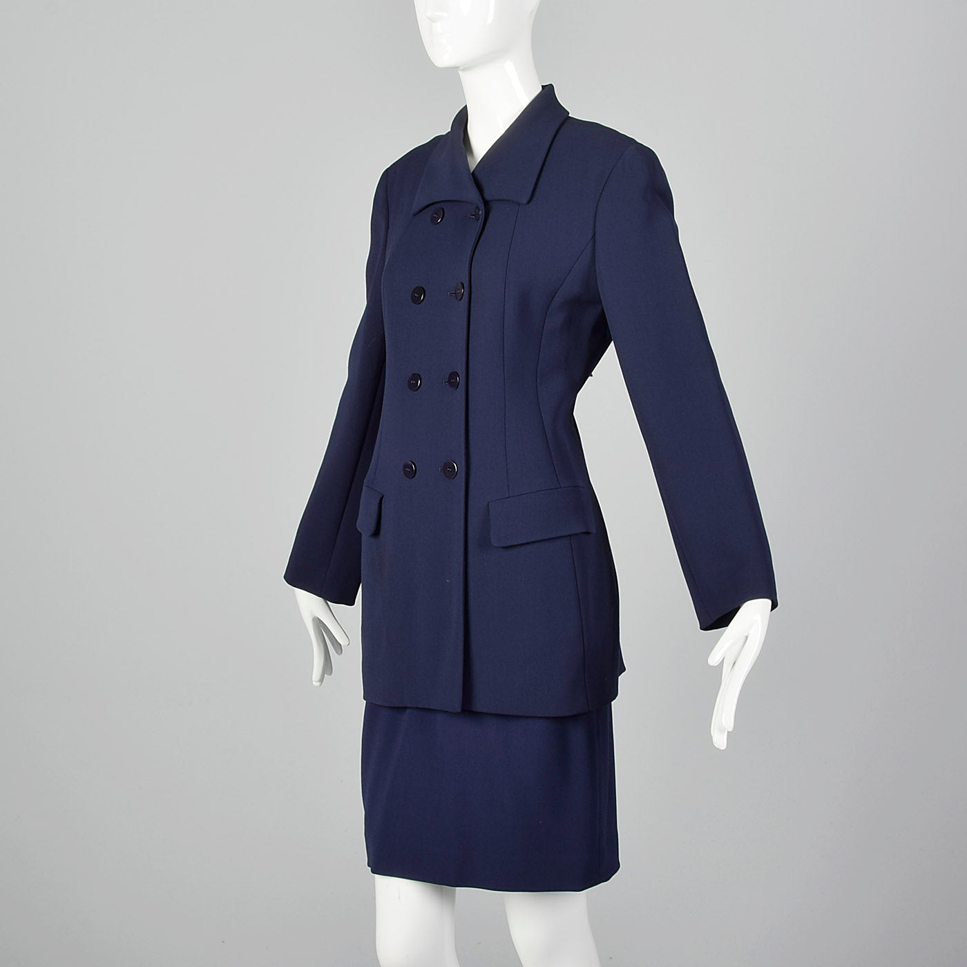 1980s Donna Karan Navy Blue Skirt Suit