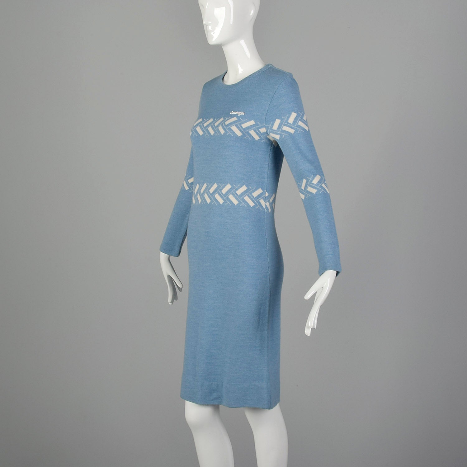 XS Courreges 1970s  Blue Sweater Dress