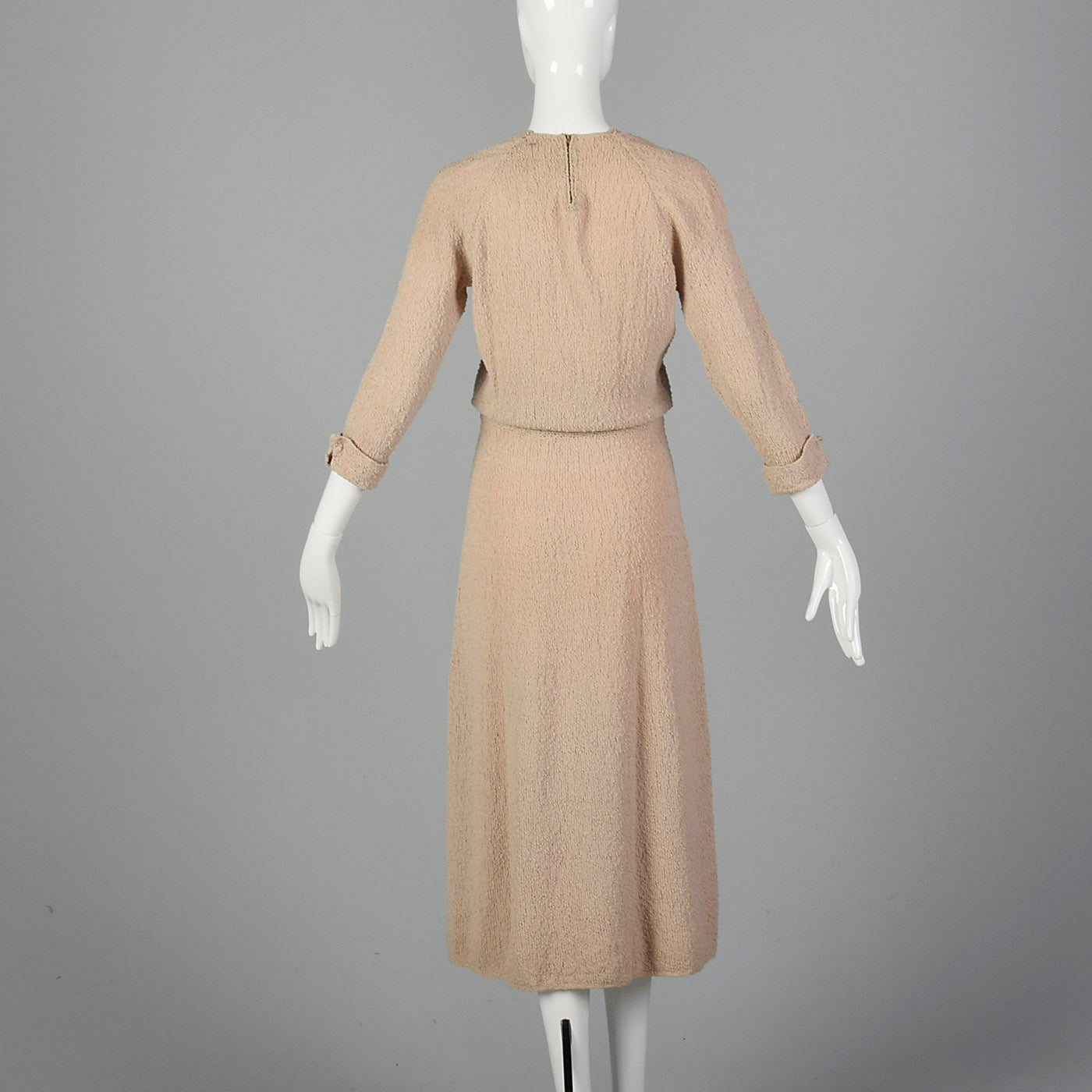 1940s Taupe Knit Dress with Beaded Bust