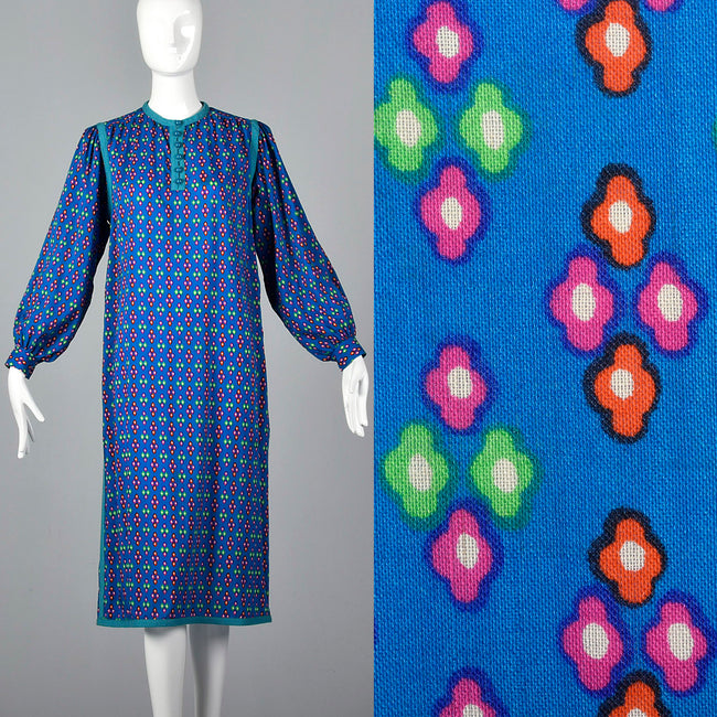 1976 Yves Saint Laurent Rive Gauche Russian Collection Blue Wool Dress