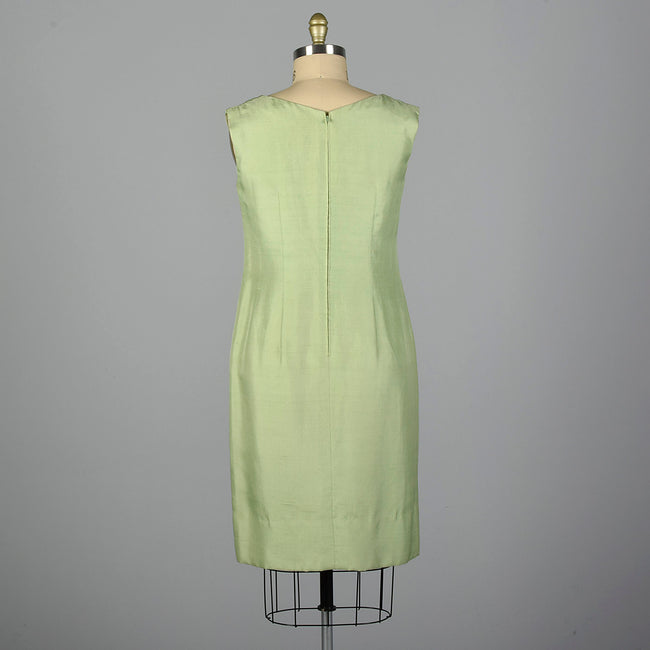 1960s Green Silk Shift Dress