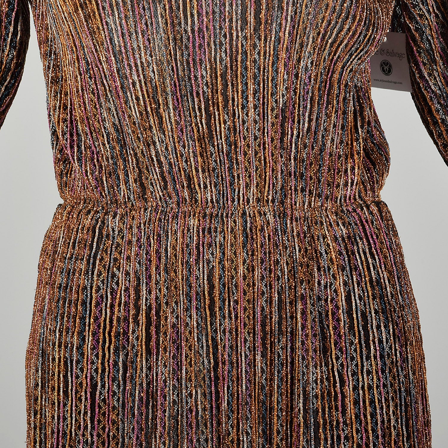 Small 1980s Dress Missoni Metallic Knit Knee Length Long Sleeve Sweater Party