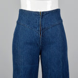 1970s Zip Front Bell Bottoms Cotton Denim