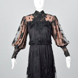 1970s Black Lace Overlay Dress with Sequin Bust