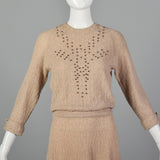 1940s Taupe Knit Dress with Beaded Bust