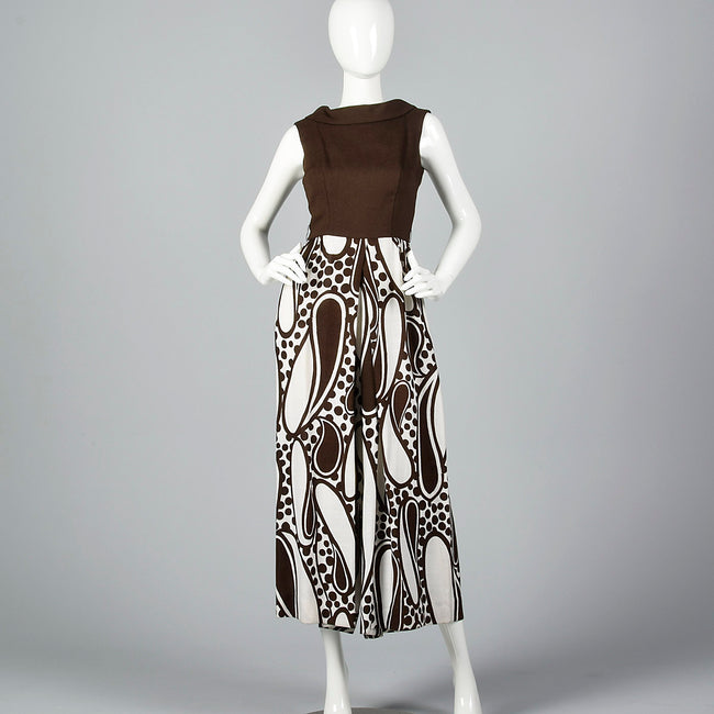 1970s Brown Paisley Jumpsuit
