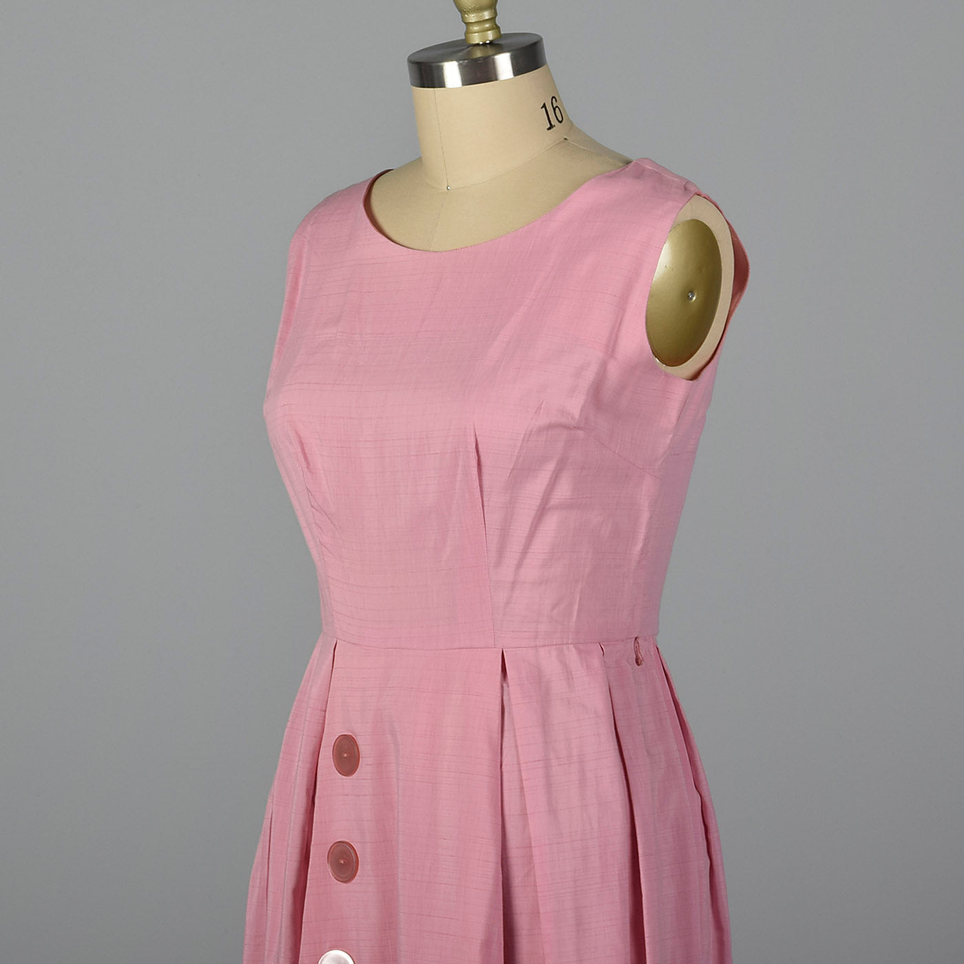 1950s Pink Polished Cotton Dress with Large Buttons