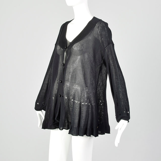 Sonia Rykiel 1990s Black Ruffle Crochet Detail Cardigan
