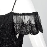 1990s Off Shoulder Beaded Dress with Layered Ruffles