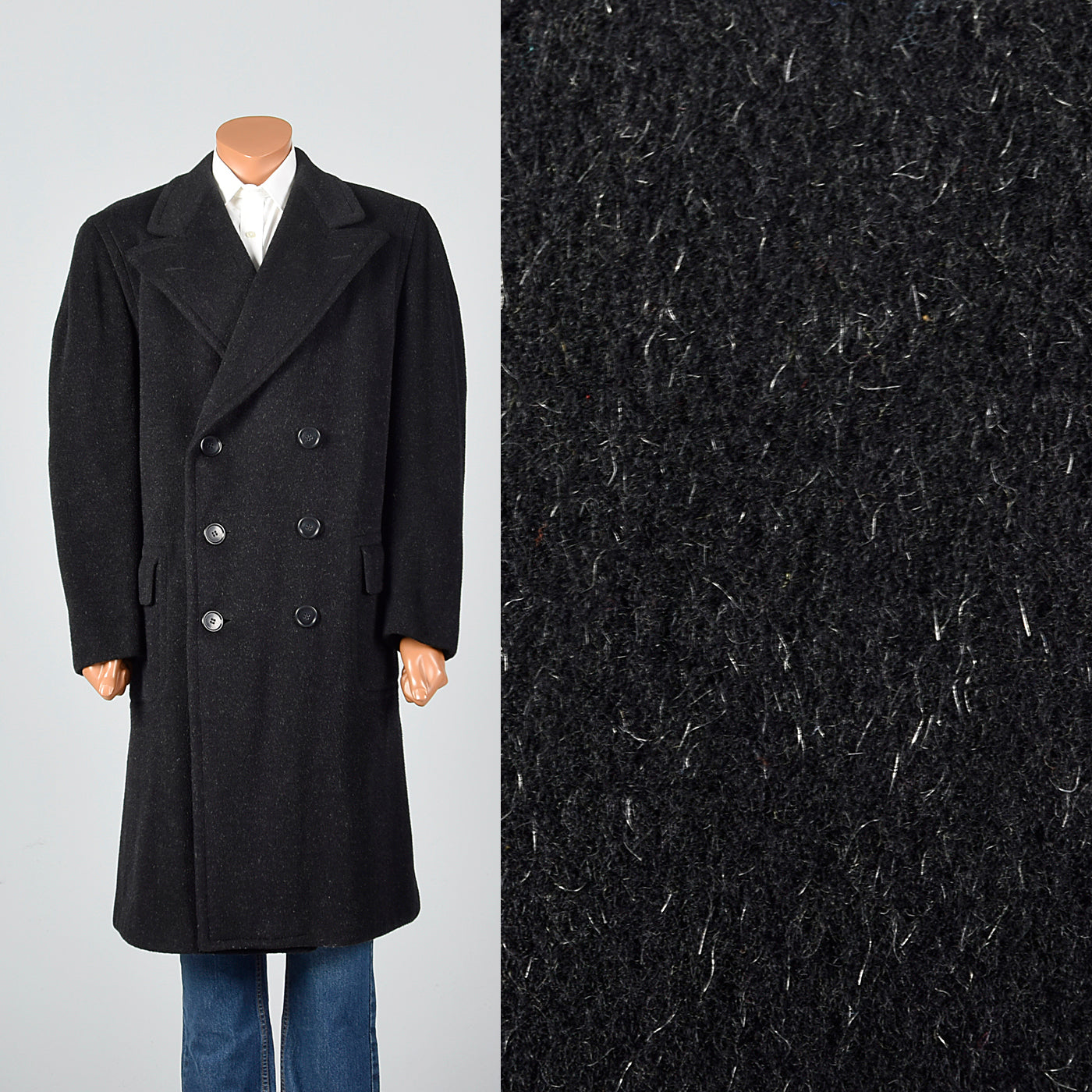 1940s Mens Black Mohair Overcoat