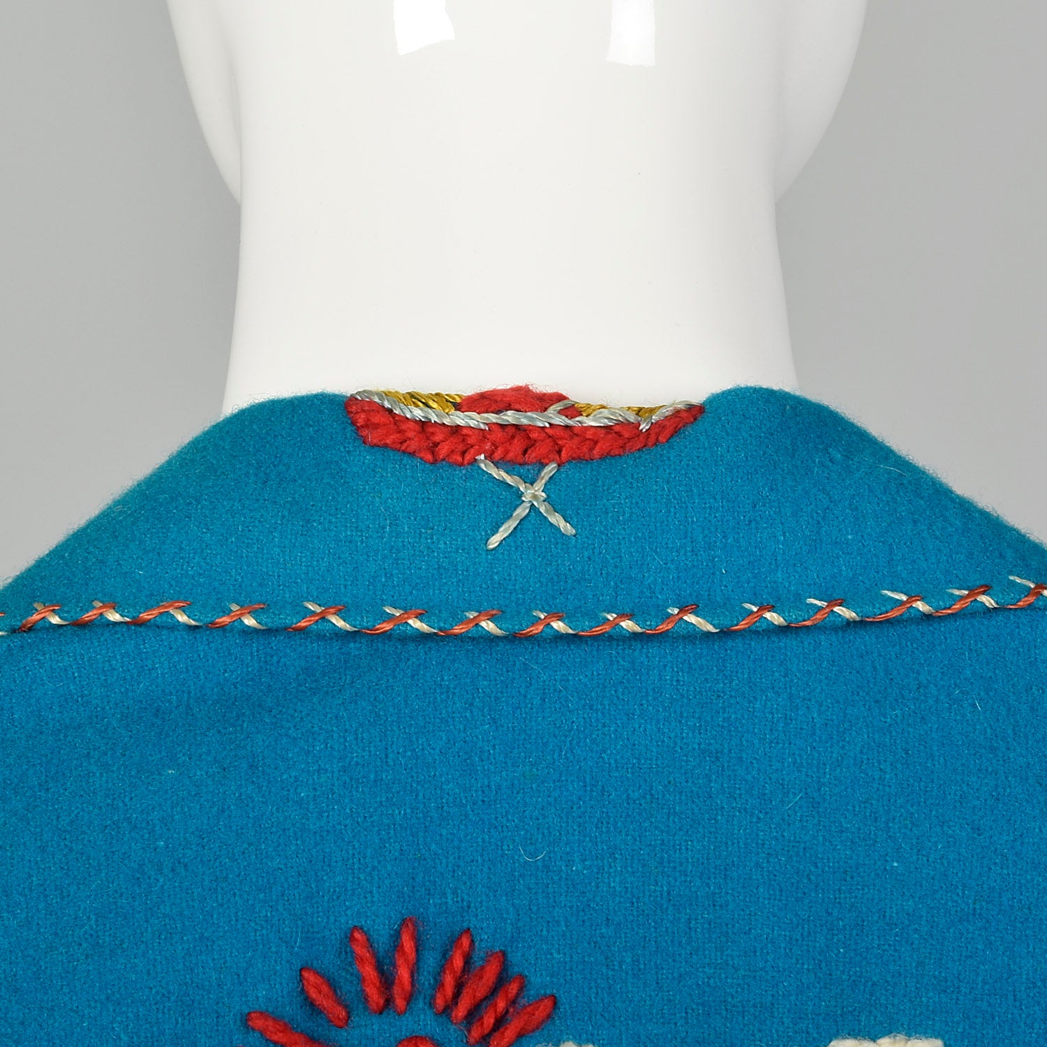 XXS 1950s Souvenir Mexican Tourist Jacket Blue Teal Embroidered Horseshoe Donkey Wool Jacket
