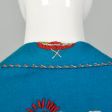 XXS 1950s Souvenir Mexican Tourist Jacket Blue Teal Embroidered Horseshoe Donkey Wool Jacket