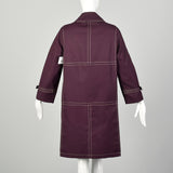 Medium 1960s Coat Aubergine Mod Double Breasted Plum Canvas Autumn Topstitched