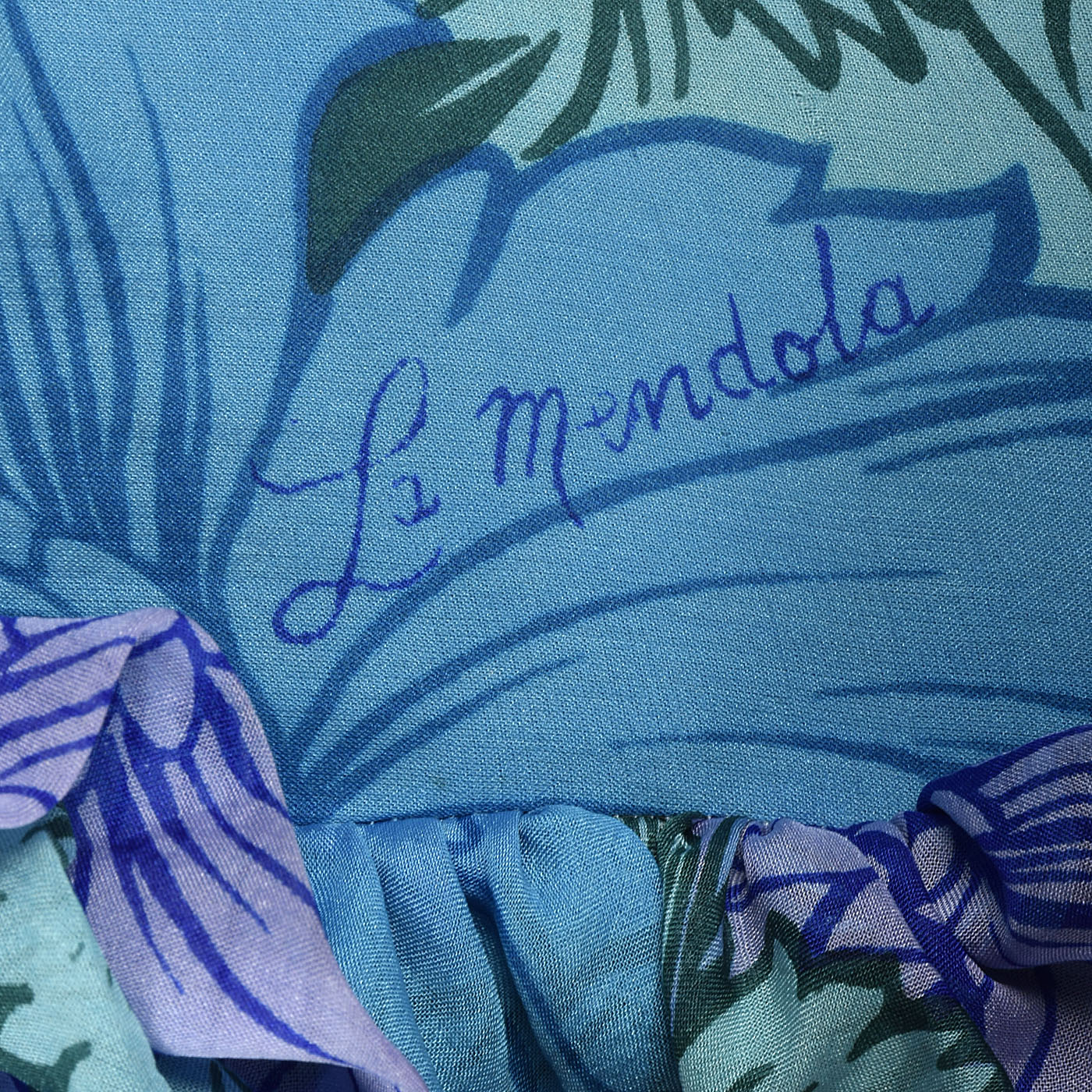 1960s La Mendola Silk Maxi Dress in a Blue Floral Signature Print