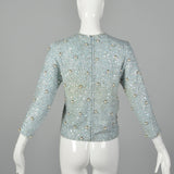 XS 1960s Fully Beaded and Sequined Blue Sweater